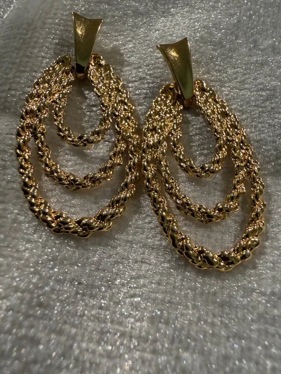 Gold-Tone Twisted Rope Multi-Hoop Drop Earrings - Women Jewelry - Picture 2 of 9